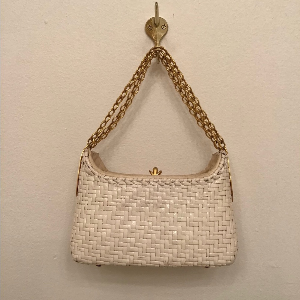 Vintage White Wicker Rodo Woven Handbag